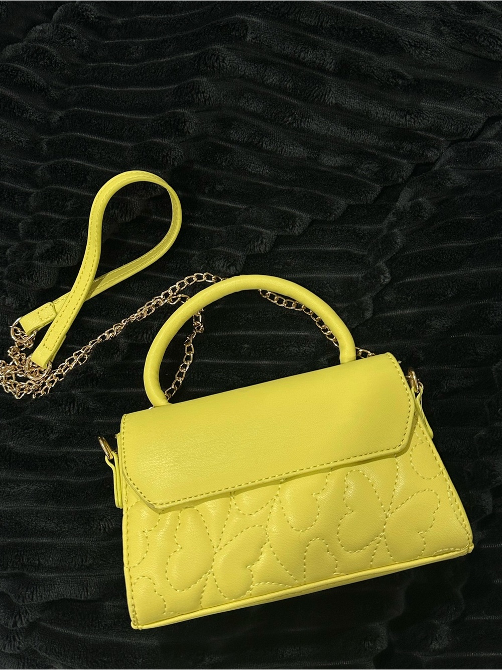 Yellow Quilted Heart Top-Handle Crossbody Bag